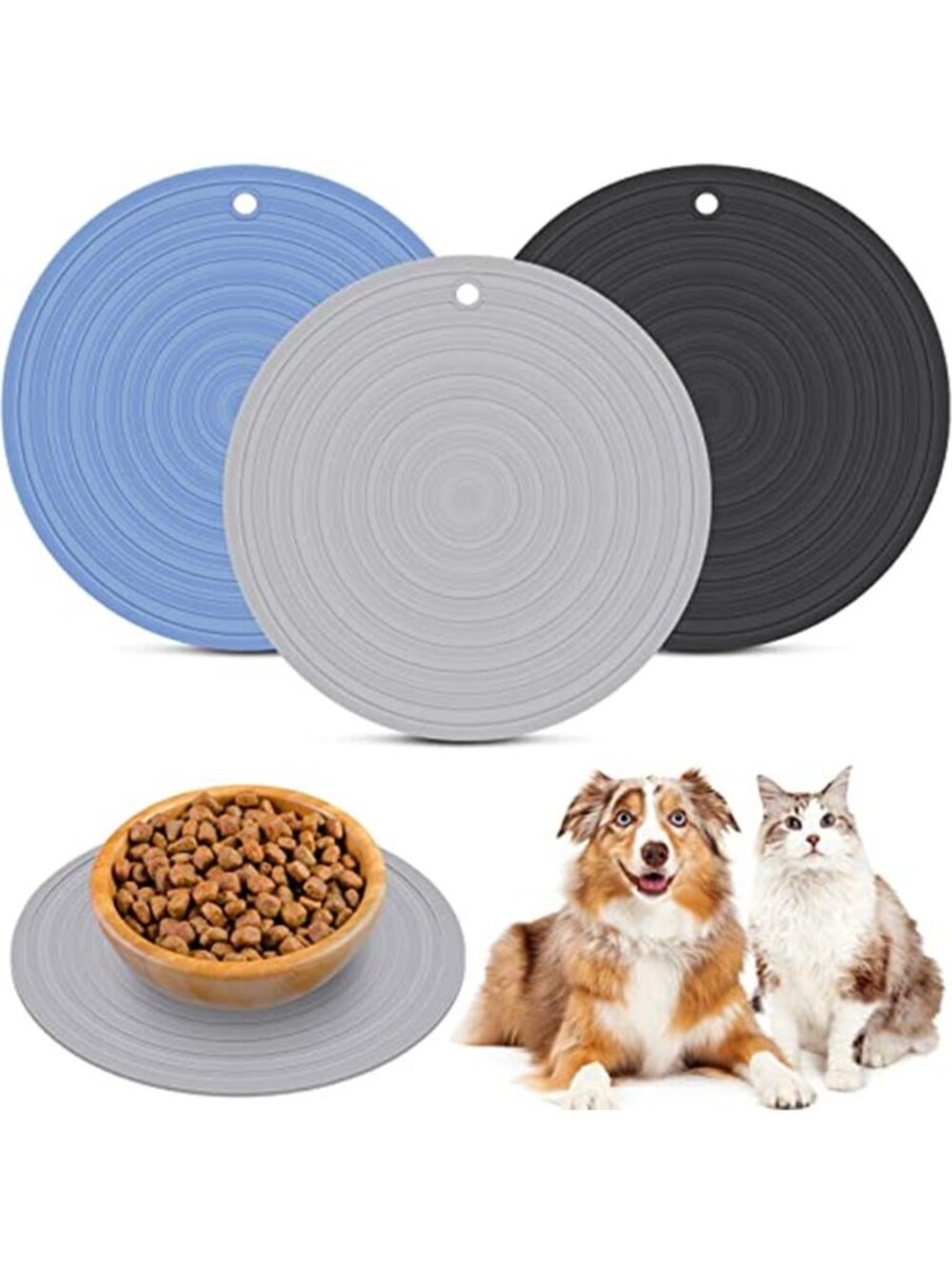 3 Pieces Silicone Pet Food Mat Feeding Mat for Dog and Cat Bowl Placemat 7.1 Inc